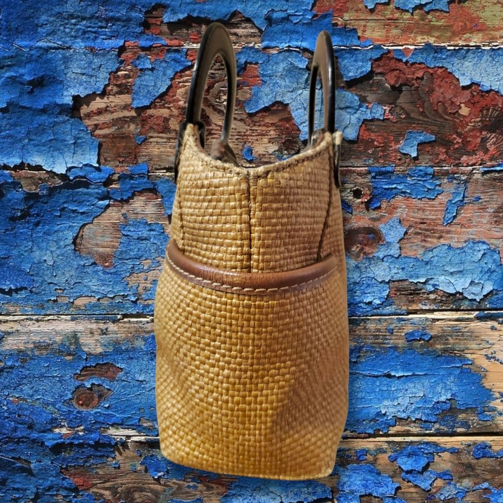 Vintage FOSSIL Woven Mini Satchel Shoulder Bag Leather Trim Y2K Genuine Classic - Picture 4 of 16